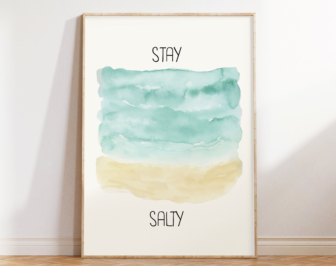 Stay Salty Watercolor Ocean Waves Minimalist Coastal Quote Poster