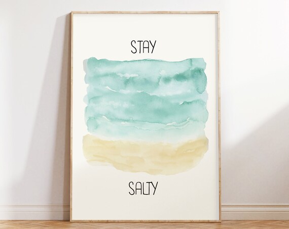 Stay Salty Watercolor Ocean Waves Minimalist Coastal Quote Poster