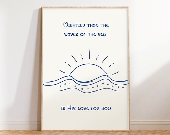 Mightier Than The Waves Print Psalm 934 Print Bible Scripture Art Minimalist Christian Art Trendy God Bible Art Modern Christian Print