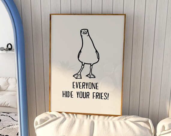 Funny Seagull Print Beachy Wall Art Trendy Coastal Print Beach House Wall Art Beachy Decor Cute Beach Quotes Art