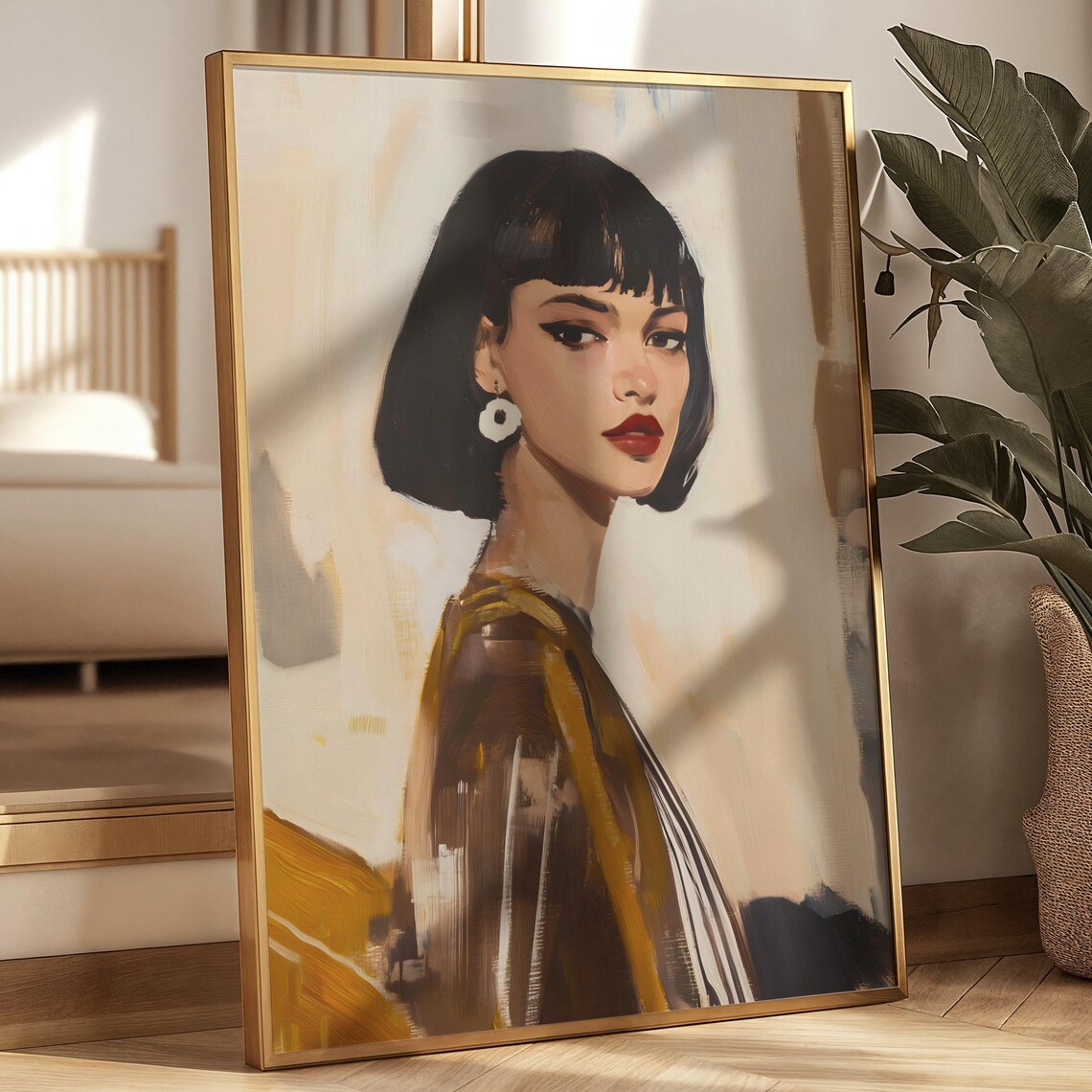 Elegant Woman with a Black Bob Hair Abstract Painting Art Poster - Image 4