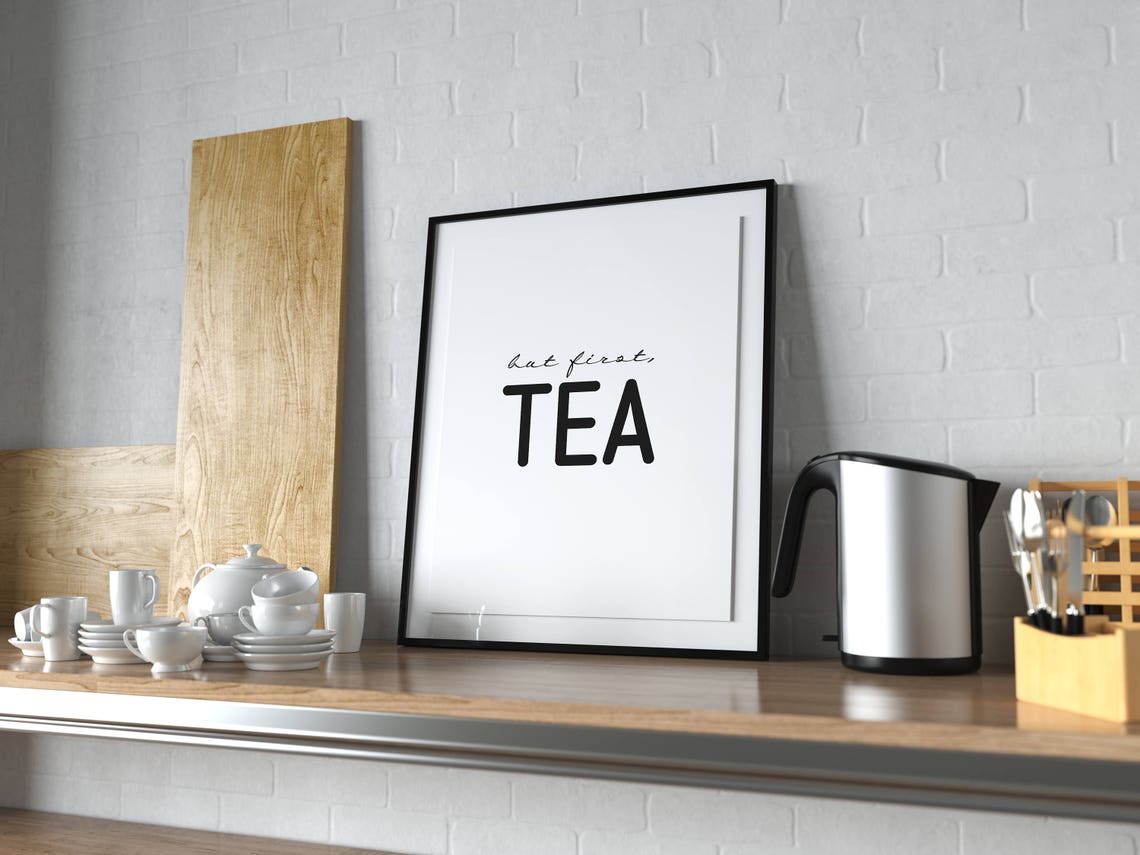 But First Tea Funny Script Typography Kitchen Wall Decor Poster - Image 2