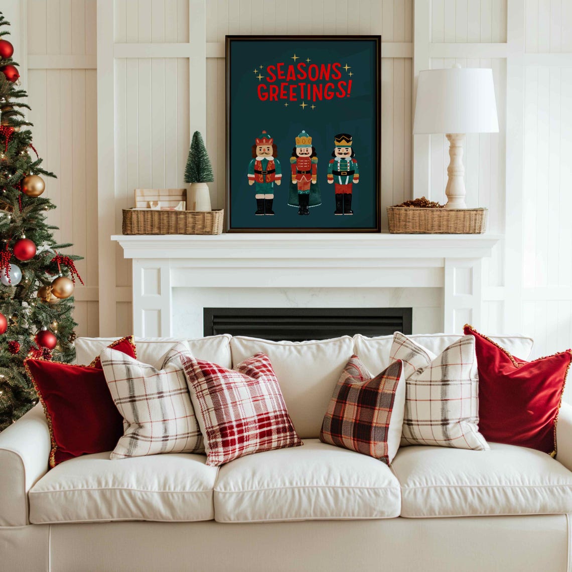 Retro Seasons Greetings Nutcracker Soldiers Navy Holiday Poster - Image 3