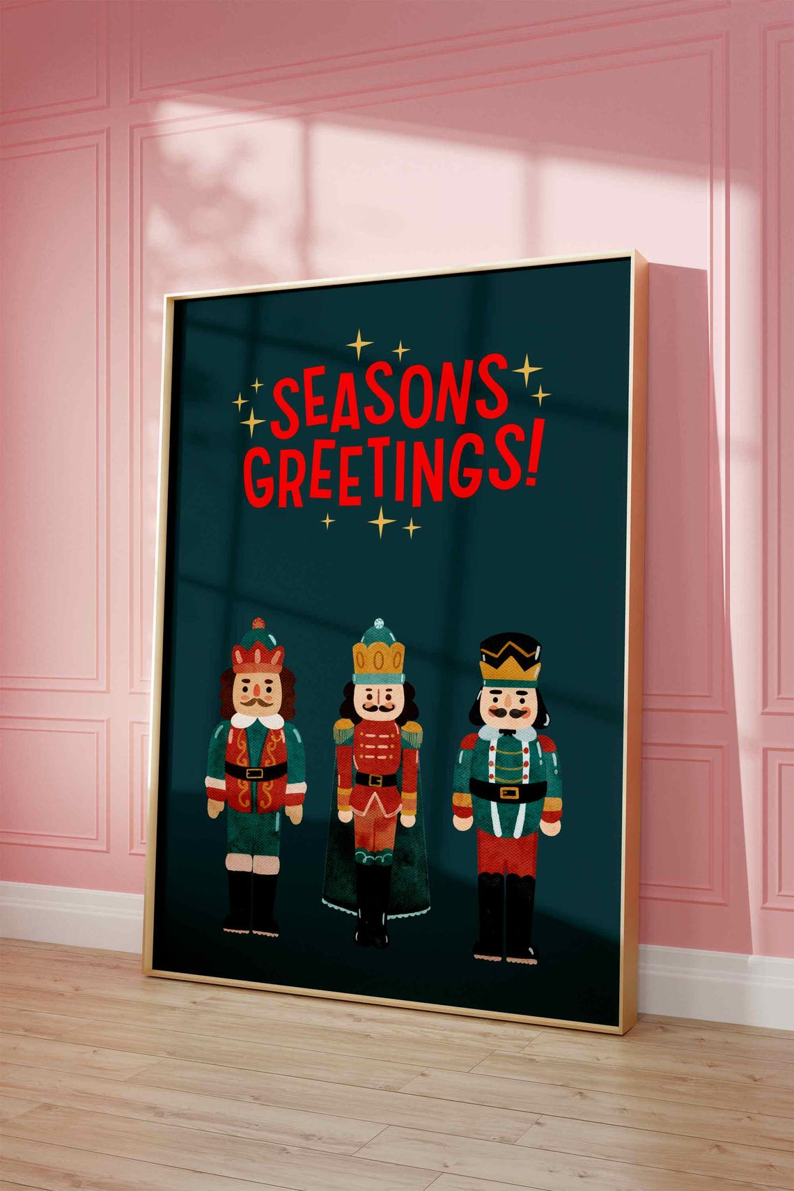 Retro Seasons Greetings Nutcracker Soldiers Navy Holiday Poster - Image 2