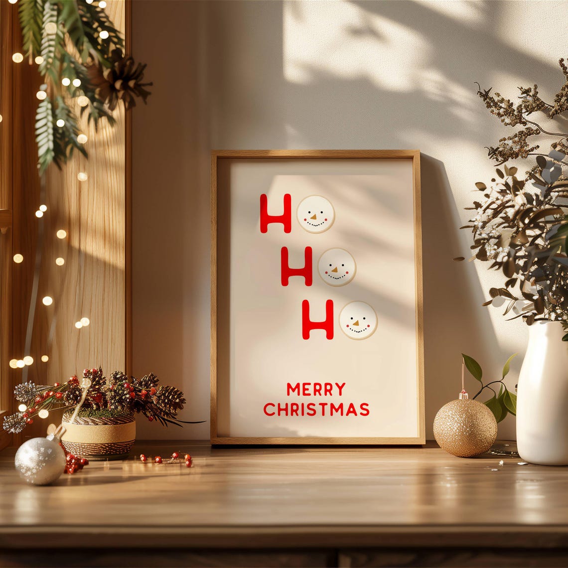Cute Red Ho Ho Ho Snowman Faces Merry Christmas Quote Poster - Image 2