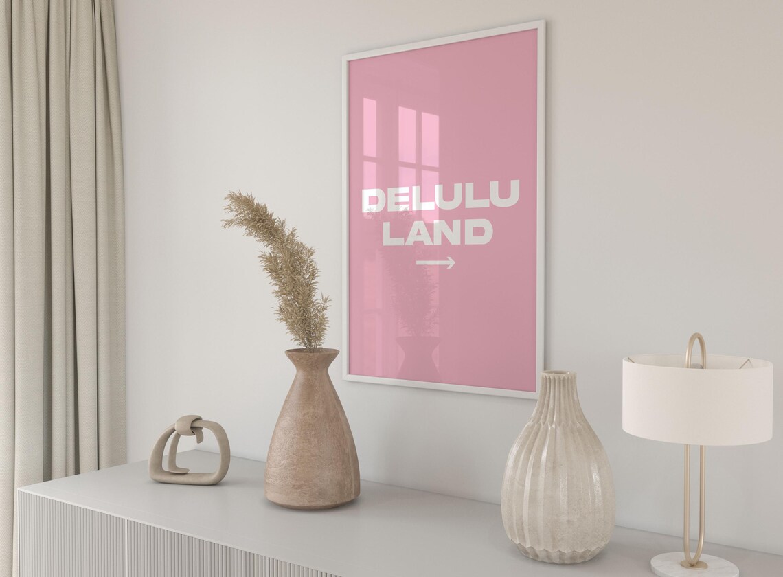 Delulu Land Arrow Pink Funny Quote Aesthetic Wall Art Poster - Image 2