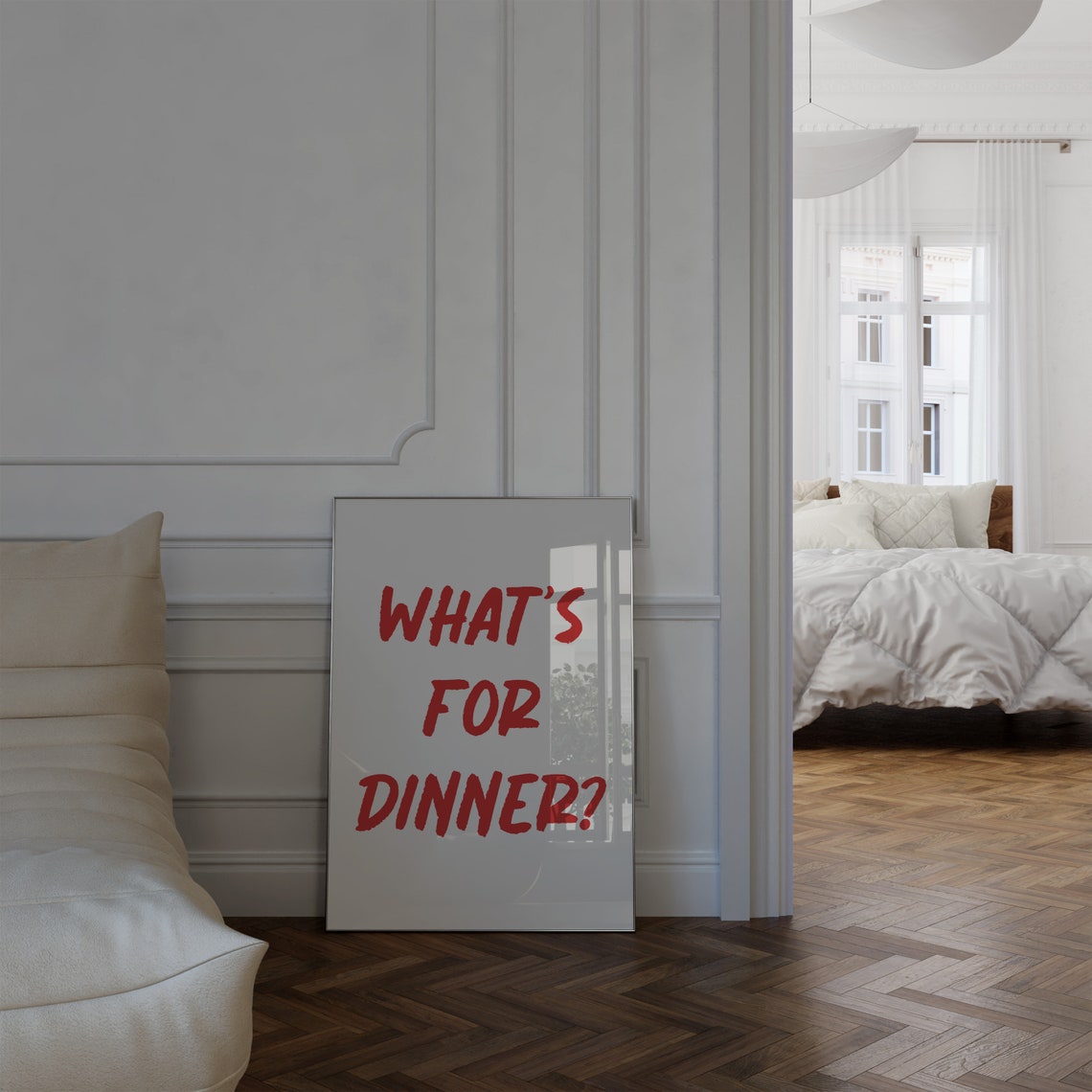 What's For Dinner Red Handwritten White Kitchen Wall Art Print - Image 2
