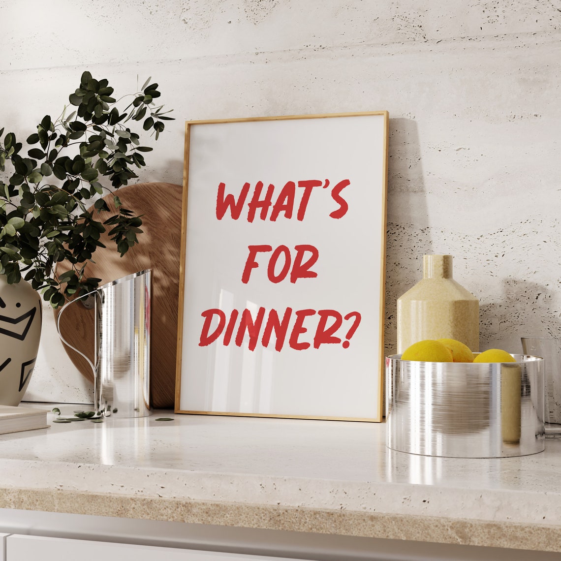 What's For Dinner Red Handwritten White Kitchen Wall Art Print - Image 5