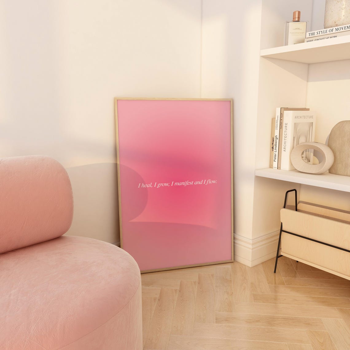 I Heal I Grow I Manifest And I Flow Pink Aura Gradient Wall Poster - Image 4