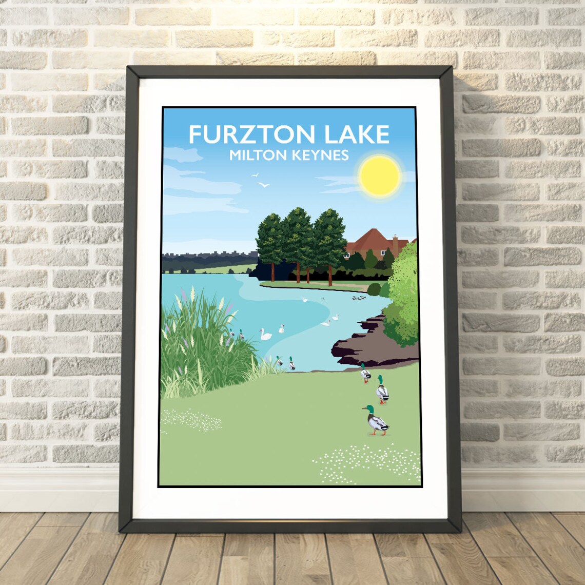 Furzton Lake Milton Keynes England Vintage Style Travel Poster
