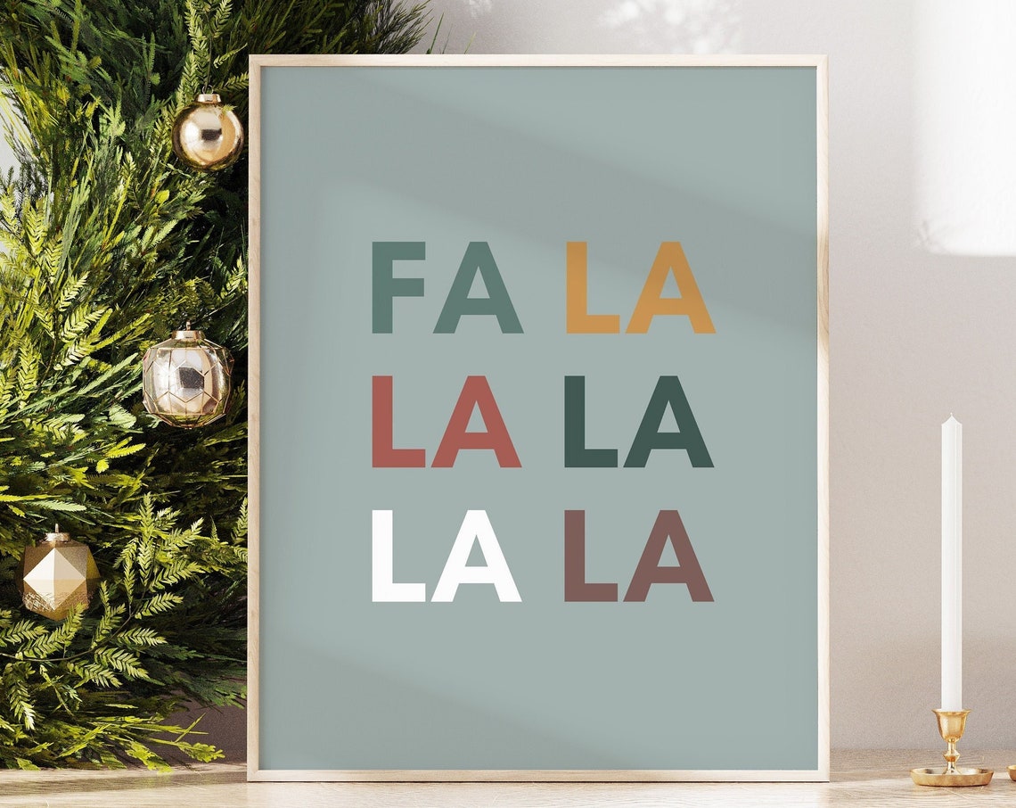 Fa La La La La La Christmas Typography Festive Sage Wall Art