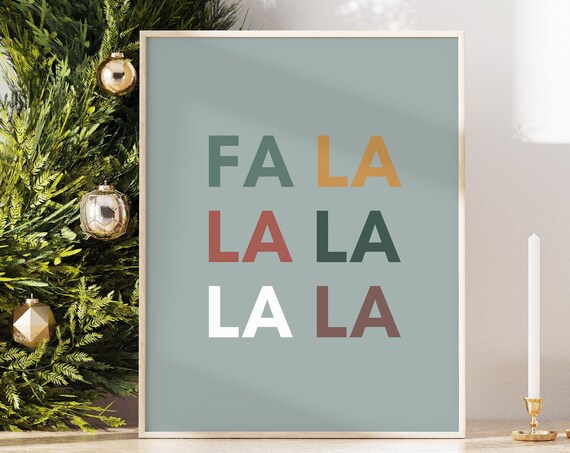 Fa La La La La La Christmas Typography Festive Sage Wall Art