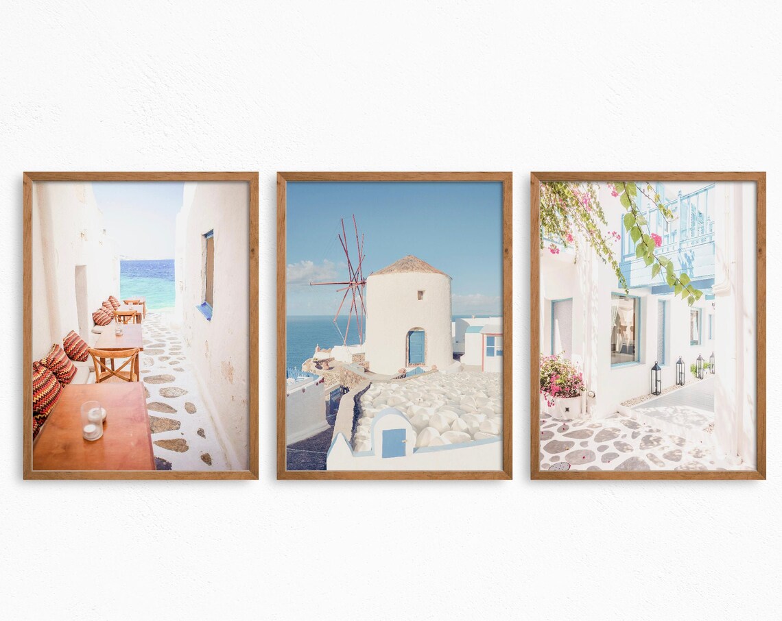 Santorini Path, Greece Travel Poster Art Print