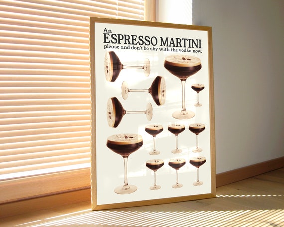 Espresso Martini Art Print Bar Cart Decor Cocktail Poster Retro Vintage Cocktail Poster Kitchen Art Instant Print Png