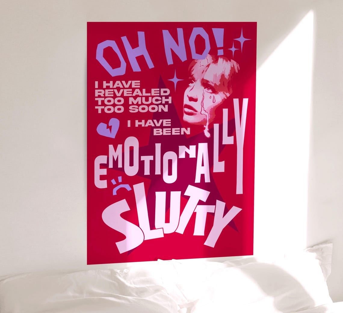 Oh No Revealed Too Much Emotionally Red Pop Art Funny Quote Poster
