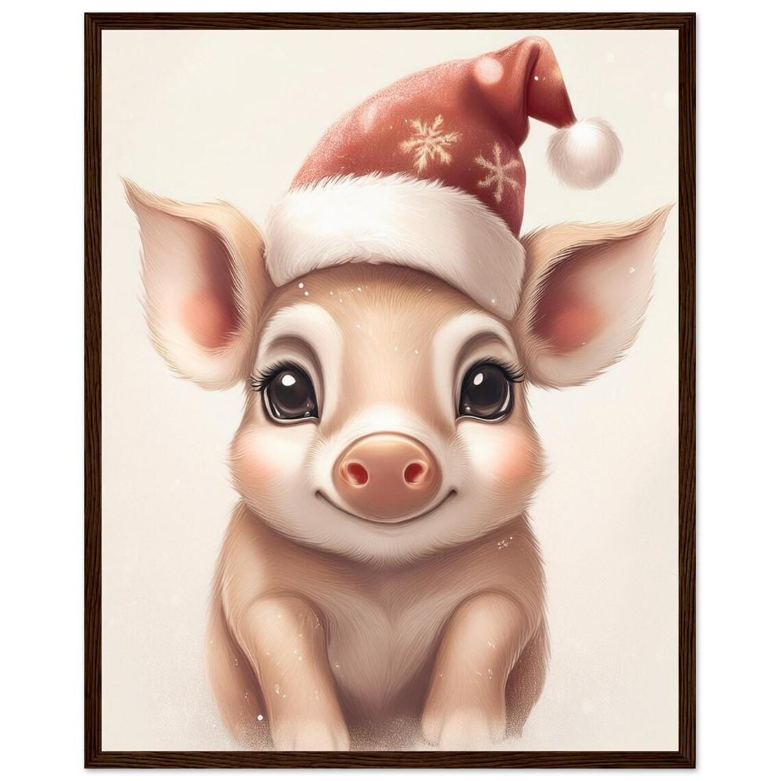 Christmas Baby Piglet in Snowflake Santa Hat Cute Holiday Poster