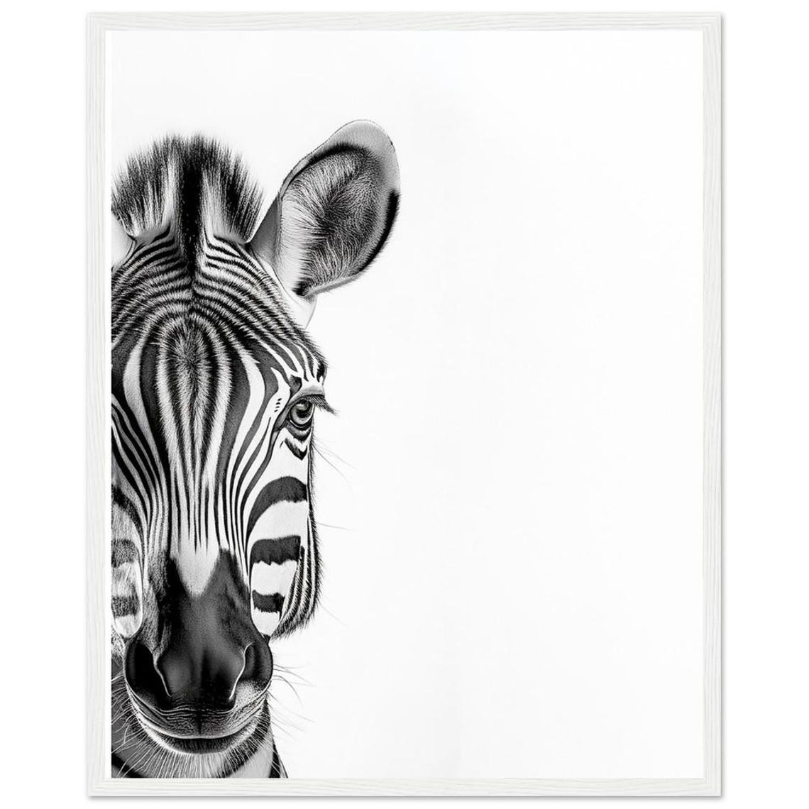 Peeking Zebra Close-Up Black and White African Wildlife Poster - Image 2