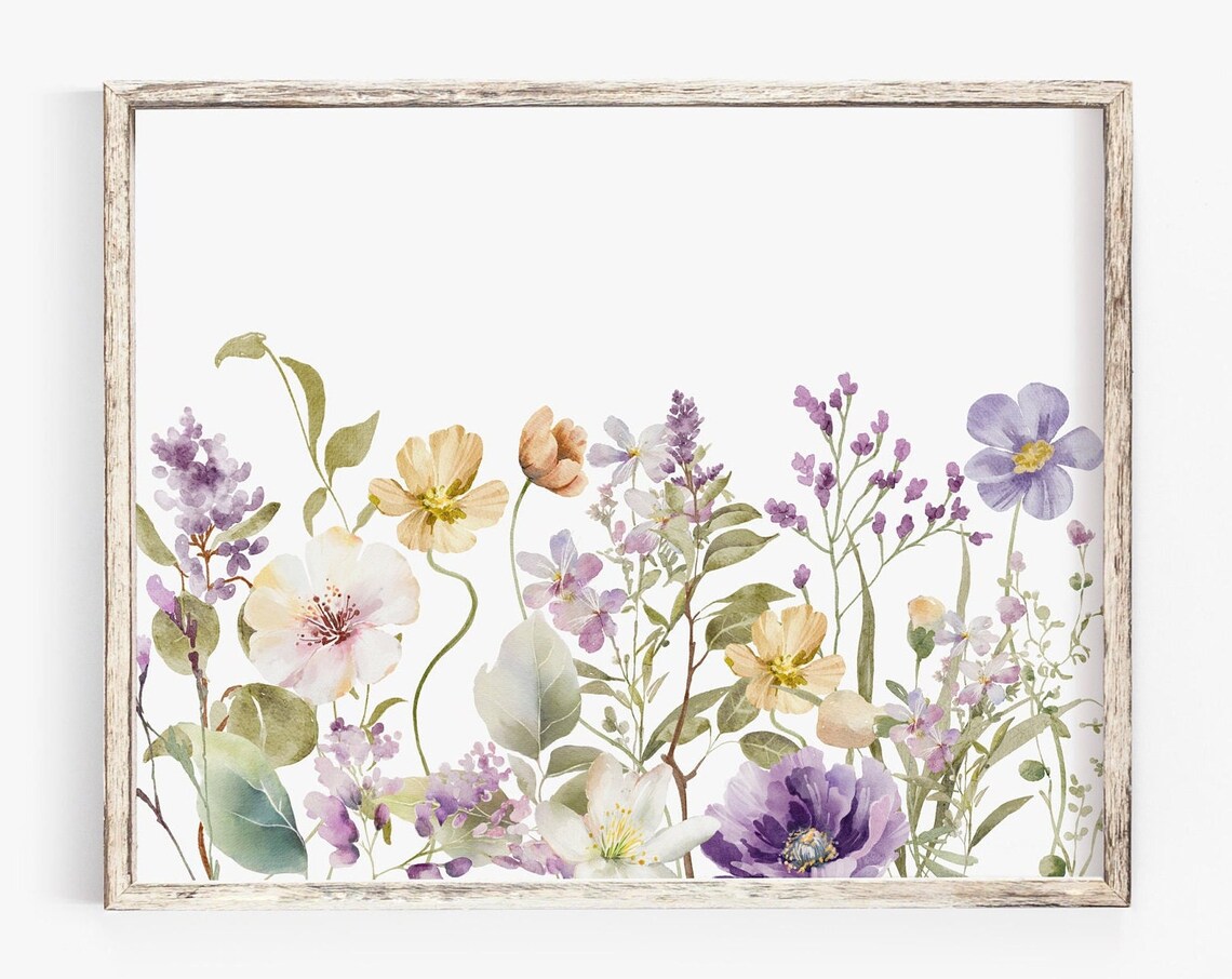 Purple and Lavender Wildflowers Watercolor Spring Botanical Art Print - Image 3