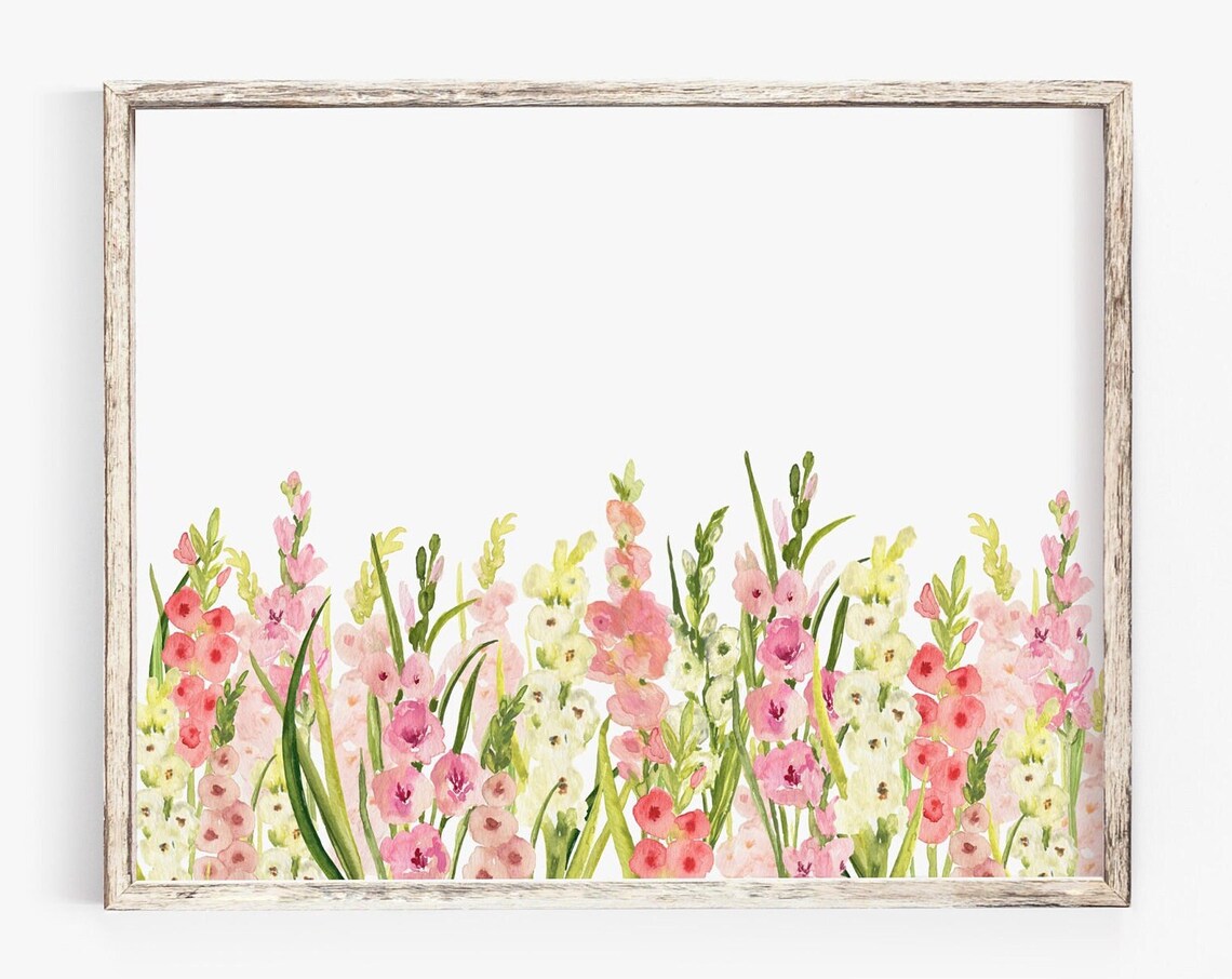 Pink Watercolor Gladiolus Flowers Spring Floral Botanical Art Print - Image 3