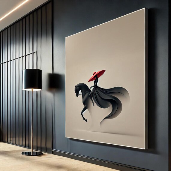 Abstract Woman On Horse Canvas Wall Art Print Modern Minimalist Style For Home Decor