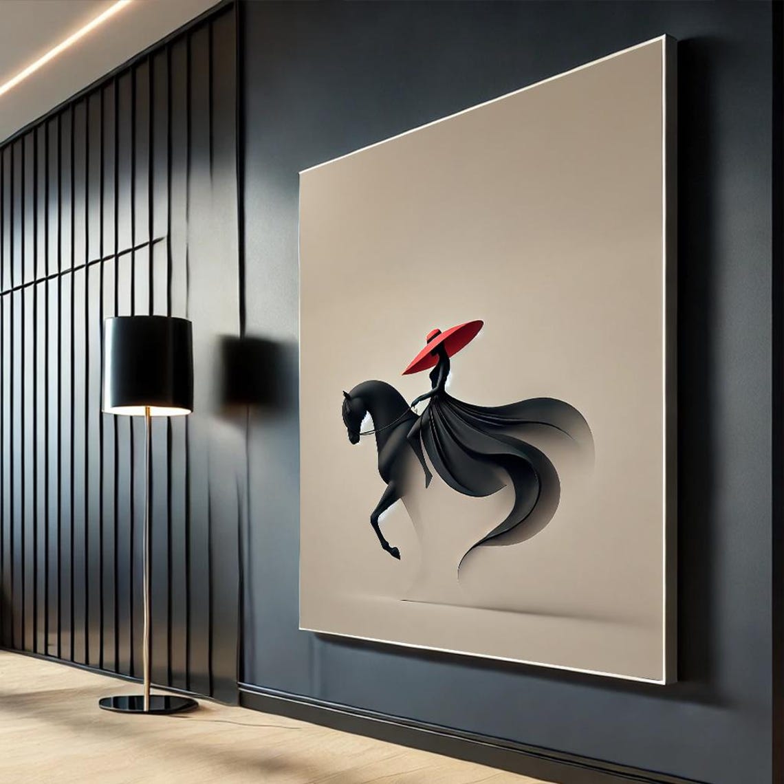 Abstract Woman On Horse Canvas Wall Art Print Modern Minimalist Style For Home Decor
