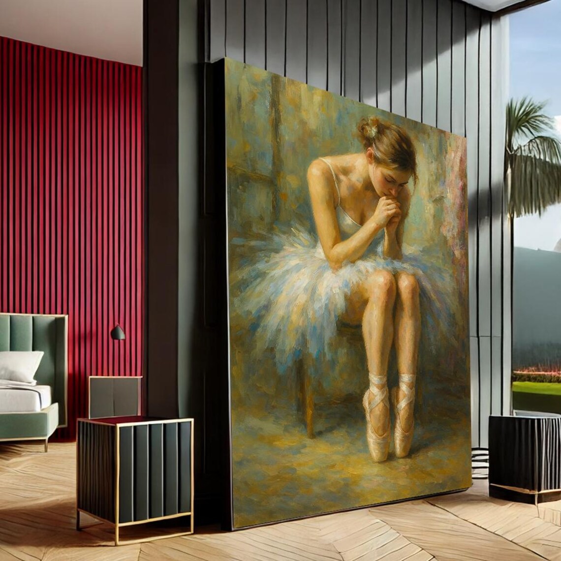 Graceful Ballerina Resting Impressionist Pastel Dancer Ballet Canvas Print