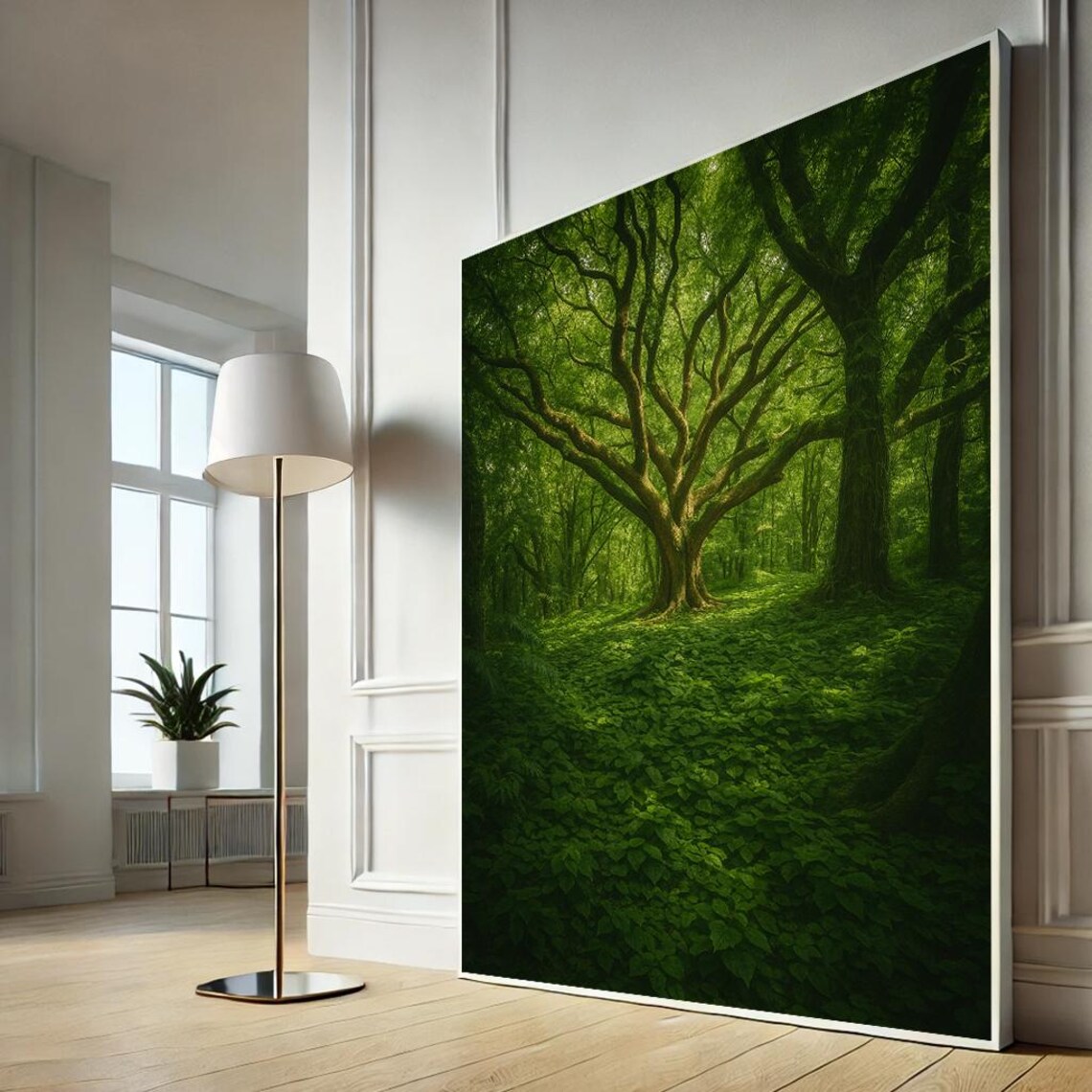 Enchanted Forest Canvas Art Green Nature Wall Print Serene Tree Landscape Poster Botanical Ready To Hang Decor
