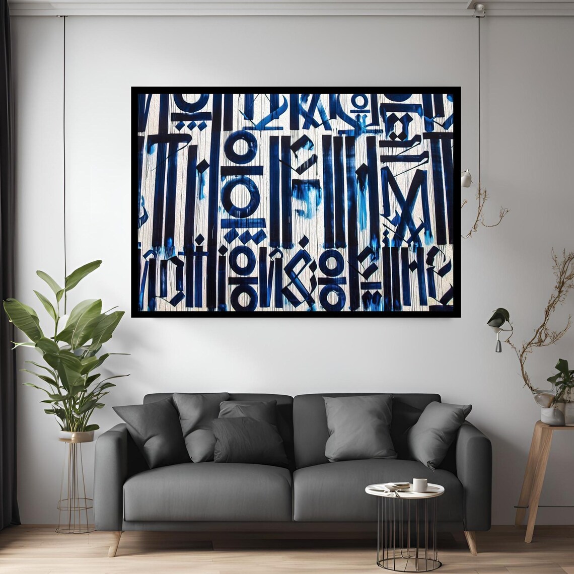 Retna Style Blue Graffiti Typography Canvas Poster for Modern Home Decor