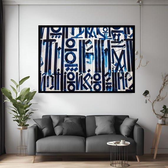 Abstract Retna Graffiti Blue Home Decor Canvas Wall Art Modern Print For