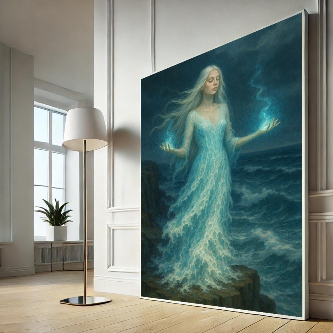 Ocean Goddess Ethereal Sea Spirit Blue Waves Fantasy Art Poster