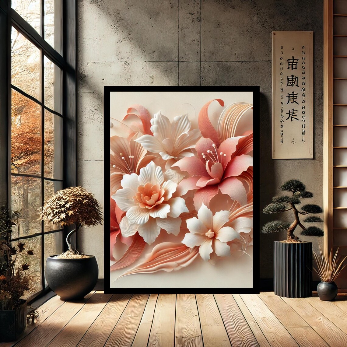 Elegant Coral Canvas Floral Wall Art Minimalist Botanical Print Modern Flower Artwork For Home Or Office