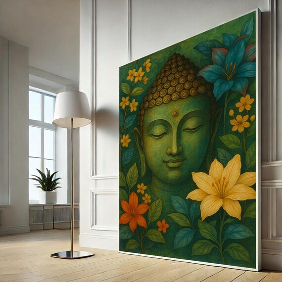 Tranquil Buddha And Flowers Canvas Wall Art Print Zen Living Room Decor Ready To Hang