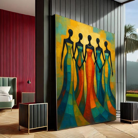Vibrant Women Modern Abstract Canvas Wall Art Print Multicolor Living Room Decor Statement Piece