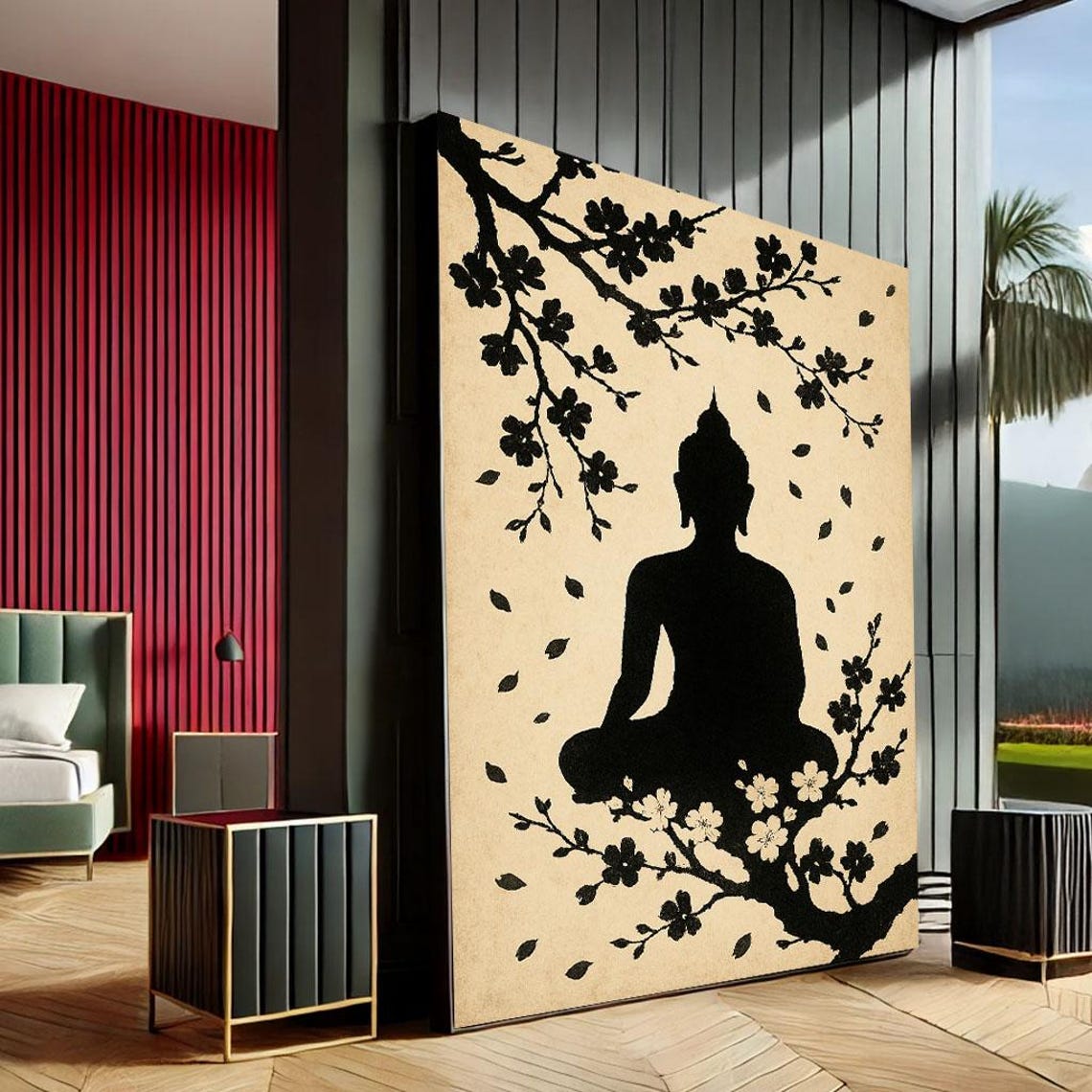Serene Buddha Meditation Canvas Wall Art Print Minimalist Living Room Decor Statement Piece