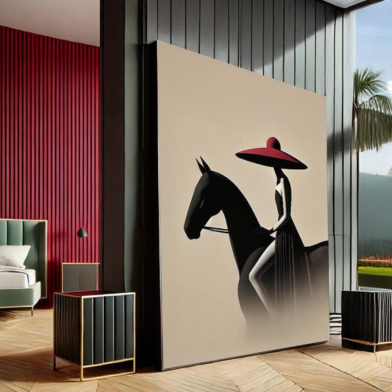 Abstract Woman On Horse Canvas Wall Art Print Modern Minimalist Style For Home Decor