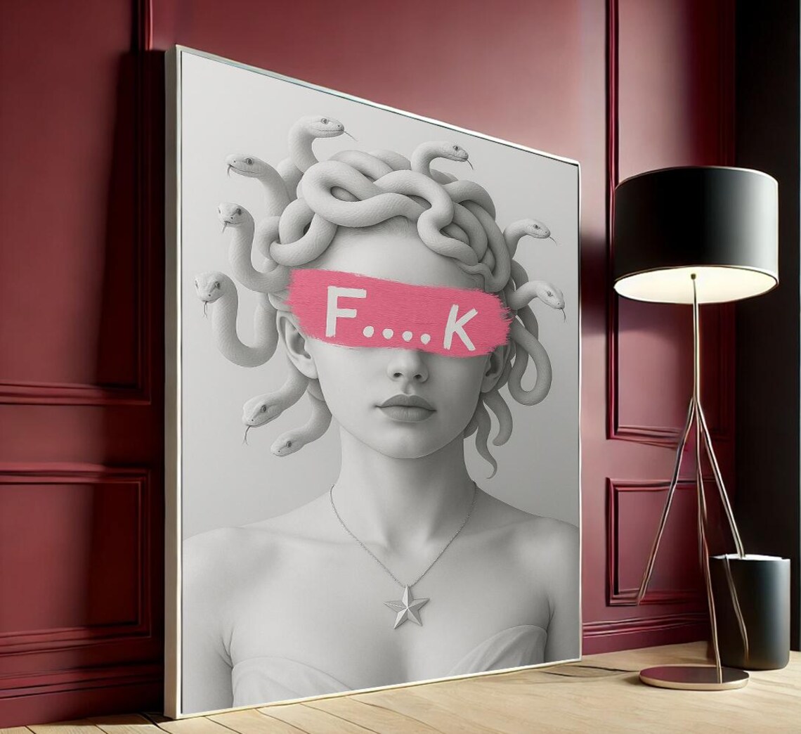 Bold Medusa Snake Hair Pink Censored Pop Art Feminist Poster