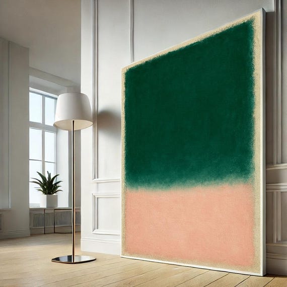 Mark Rothko Inspired Green And Peach Canvas Iconic Color Field Painting Reproduction For Modern Living Room Decor