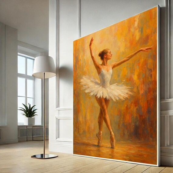 Elegant Ballerina Dance Canvas Wall Art Print Warm Tones Living Room Decor Statement Piece