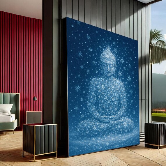 Calming Buddha Meditation Canvas Wall Art Print Minimalist Blue Living Room Decor Ready To Hang