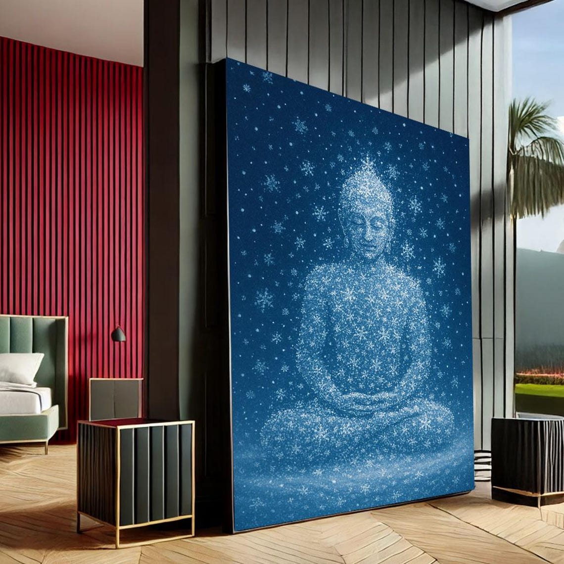 Calming Buddha Meditation Canvas Wall Art Print Minimalist Blue Living Room Decor Ready To Hang