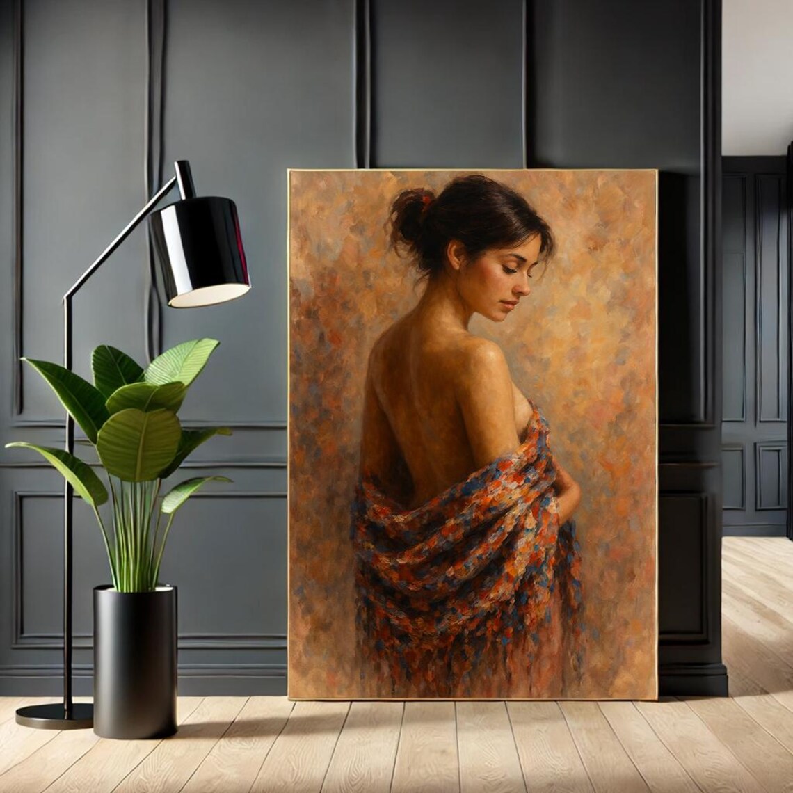 Elegant Draped Woman Figure Colorful Cloth Impressionist Wall Art