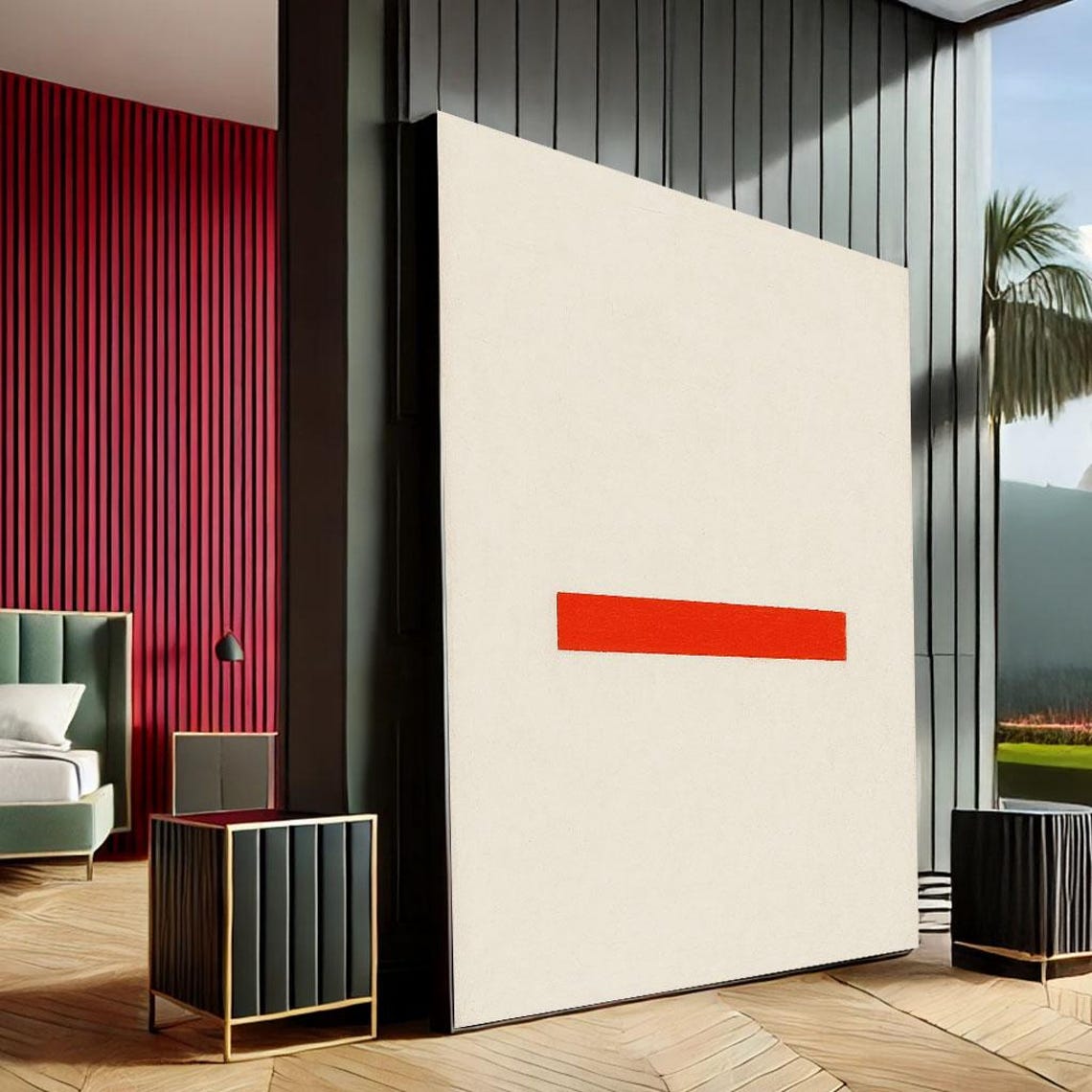 Minimalist Beige Canvas One Bold Red Bar Modern Abstract Poster
