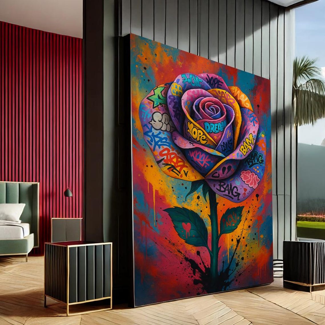 Graffiti Rose Pop Art Multicolor Flower Street Art Wall Print