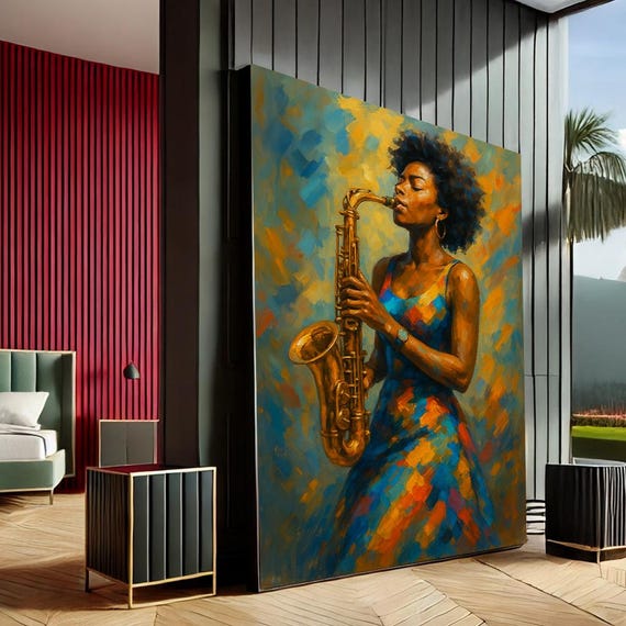 Vibrant Saxophonist Modern Abstract Canvas Wall Art Print Bold Living Room Decor Statement Piece
