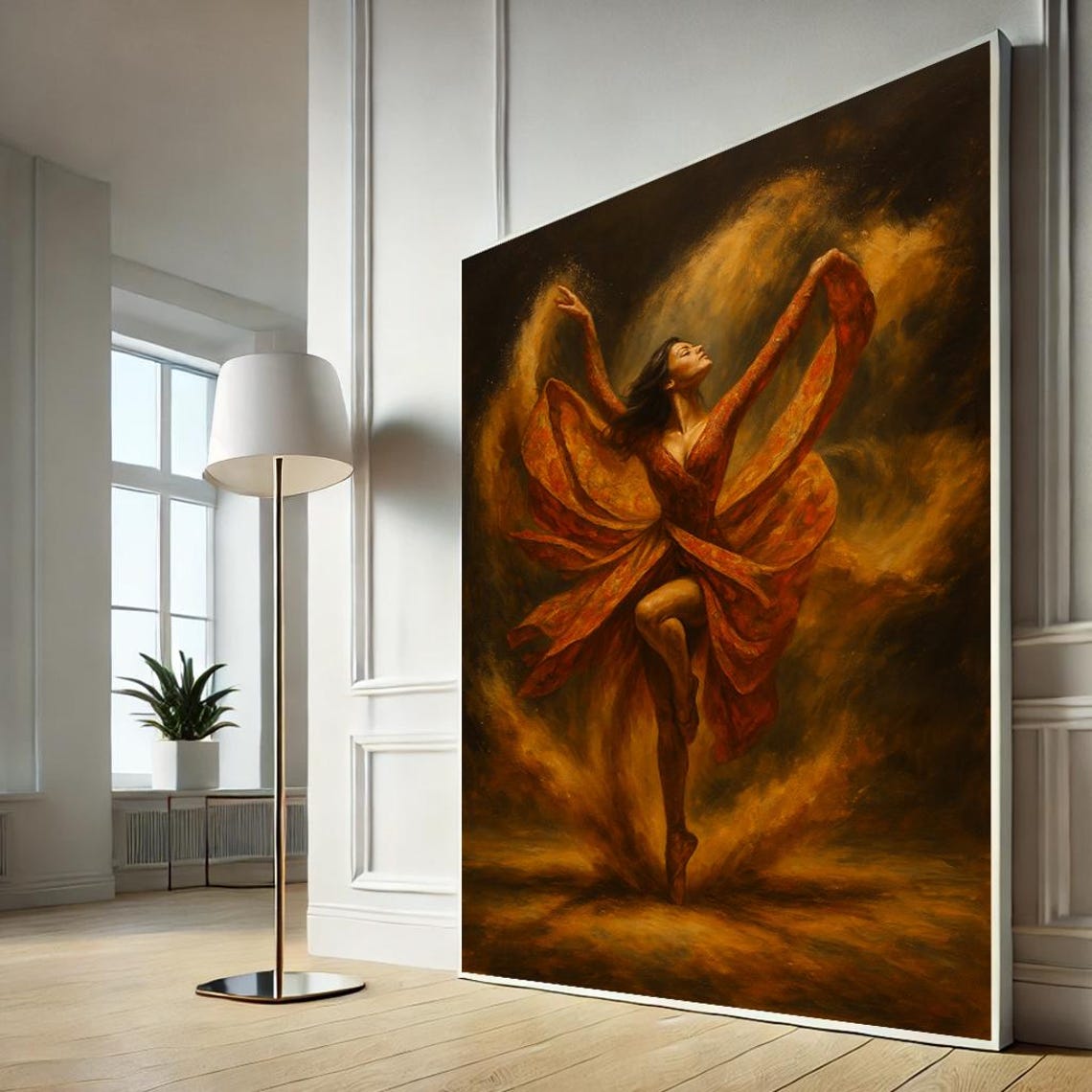 Fiery Ballerina Dancing Flames Red Orange Elegant Dance Art Poster