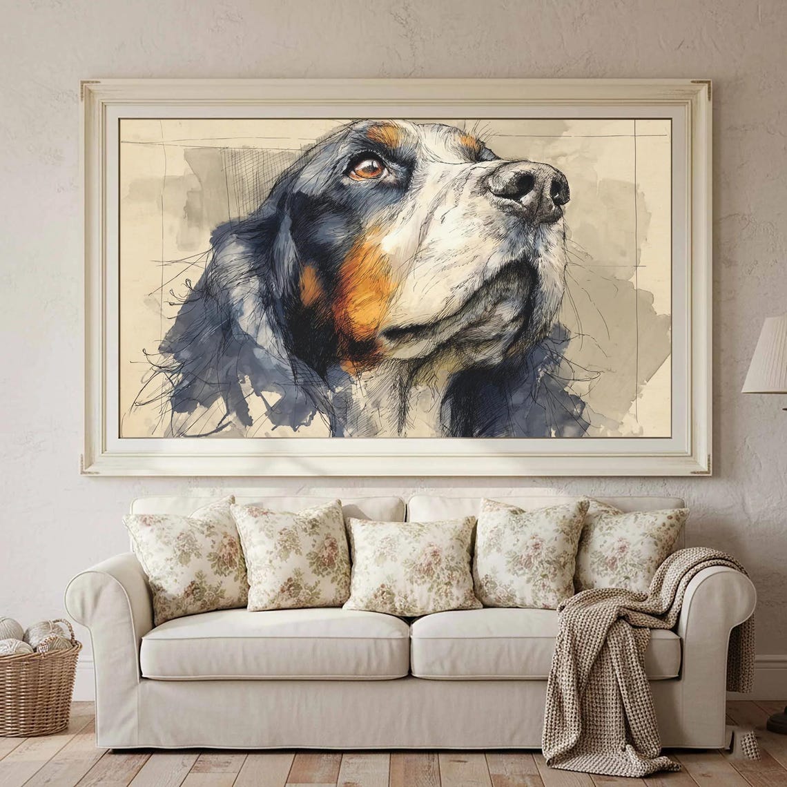 English Cocker Spaniel Sketch Ink Wash Dog Portrait Pet Lover Print
