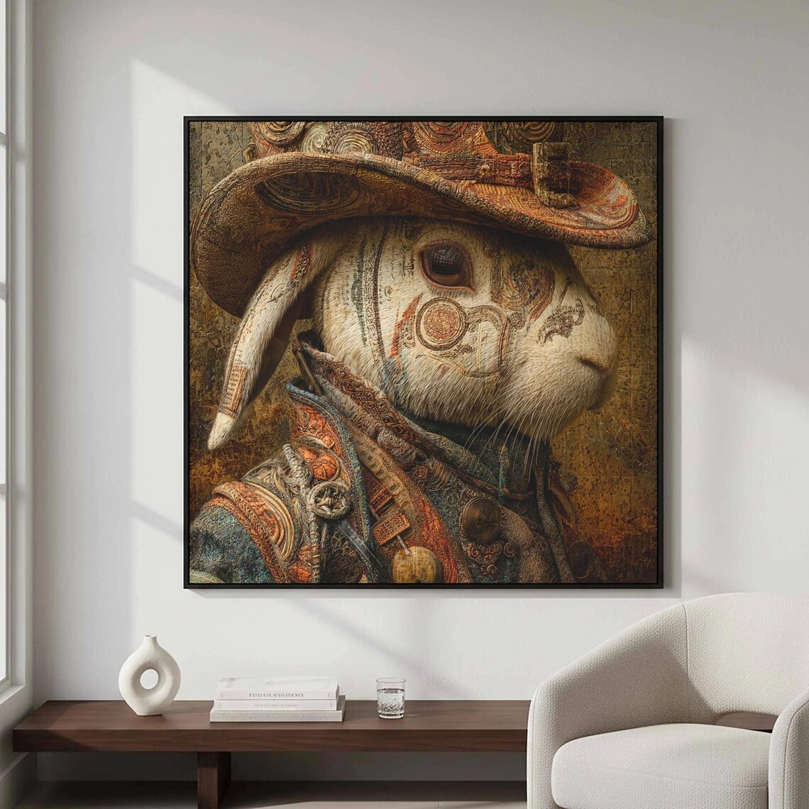 Western Rabbit Portrait Print Detailed Cowboy Animal Wall Art