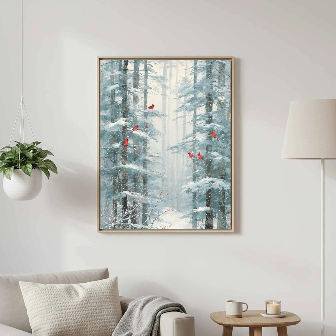 Winter Cardinal Birds Snowy Forest Christmas Canvas Wall Art
