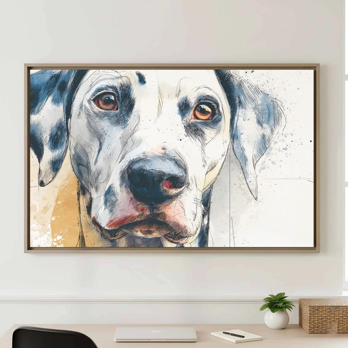 Dalmatian Dog Watercolor Sketch Close Up Spotted Puppy Wall Art