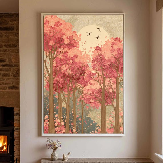 Cherry Blossom Art Nouveau Print Pink Tree Wall